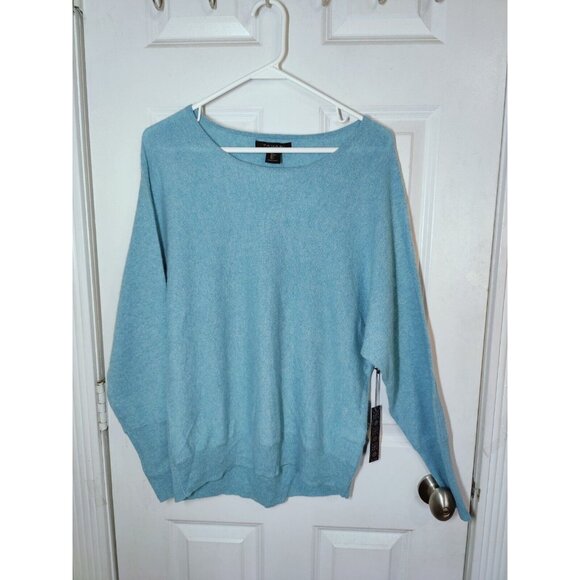 Tahari Sweaters - Tahari 2-Ply 100% Cashmere Aqua Boat Neck Lightweight Cinched Cuff Sweater L